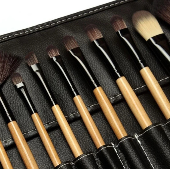 Wooden makeup brush set.