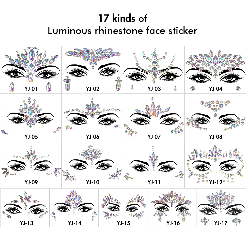 17 Kinds of Luminous Rhinestone Face Sticker.