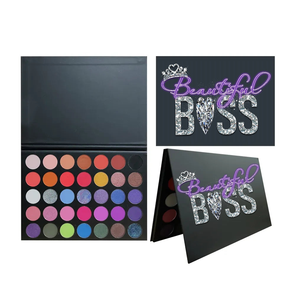 BEAUTIFUL BOSS 35 Color Matte Shimmer Glitter Black Eyeshadow Palette.