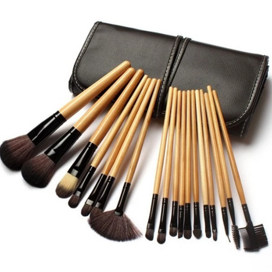 Wooden makeup brush set.