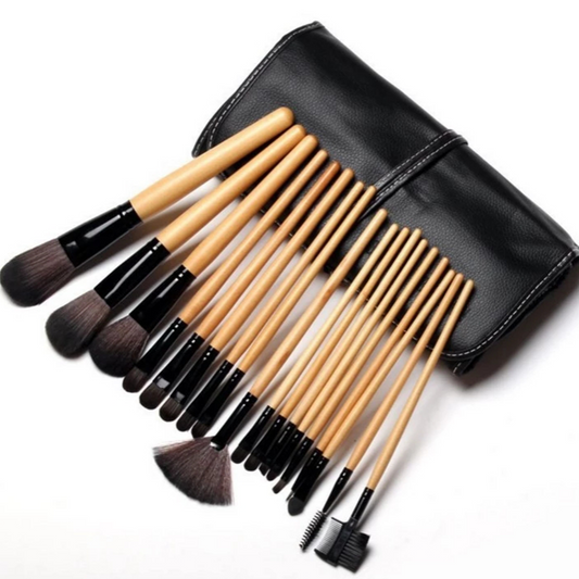 Wooden makeup brush set.
