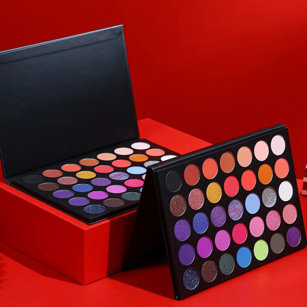 BEAUTIFUL BOSS 35 Color Matte Shimmer Glitter Black Eyeshadow Palette.