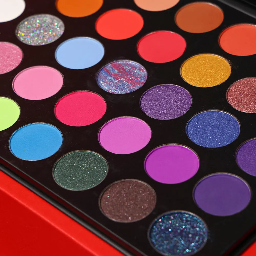 BEAUTIFUL BOSS 35 Color Matte Shimmer Glitter Black Eyeshadow Palette.