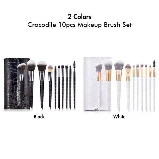 BEAUTIFUL BOSS 2 Colors Crocodile 10pcs Makeup Brush Set.