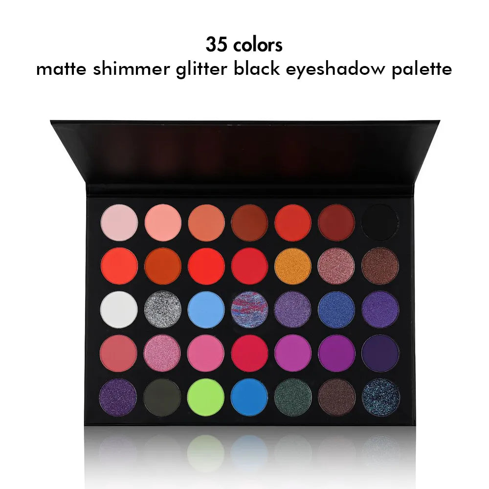 BEAUTIFUL BOSS 35 Color Matte Shimmer Glitter Black Eyeshadow Palette.