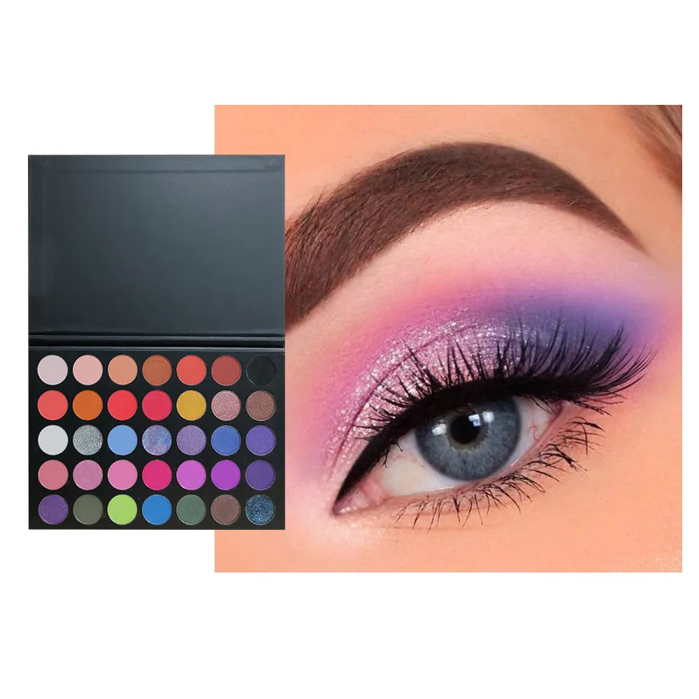 BEAUTIFUL BOSS 35 Color Matte Shimmer Glitter Black Eyeshadow Palette.