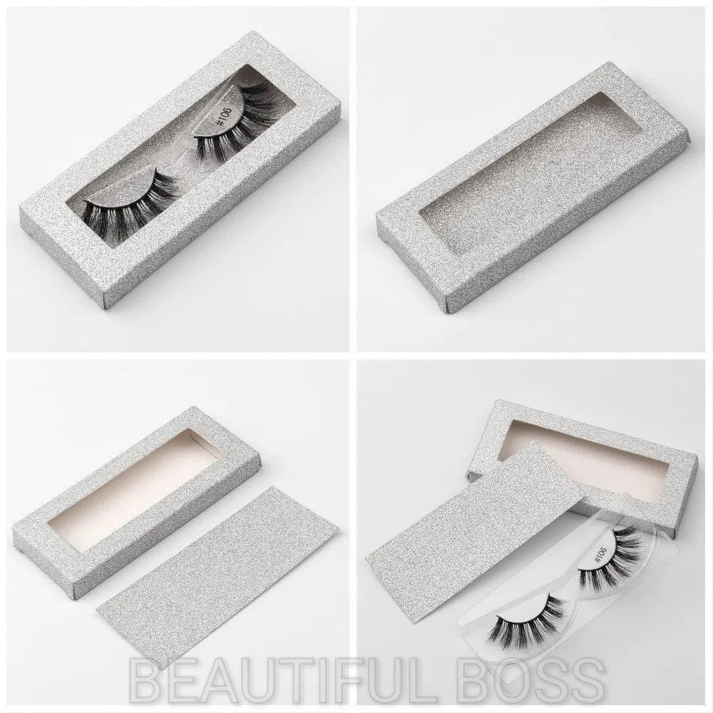 BEAUTIFUL BOSS 1 Pair 3d Imitation Mink Hair False Eyelashes with Square White Box