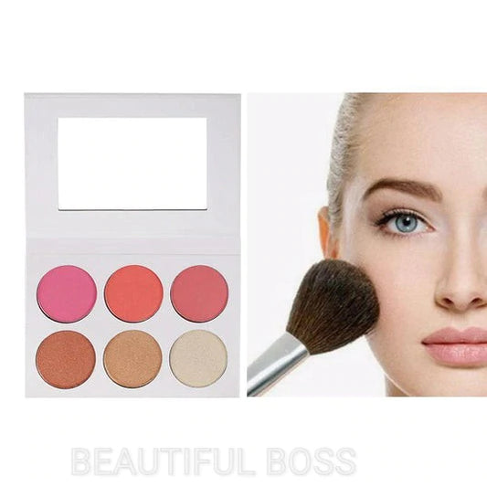 BEAUTIFUL BOSS 6 Color Highlight Blush White Palette Custom
